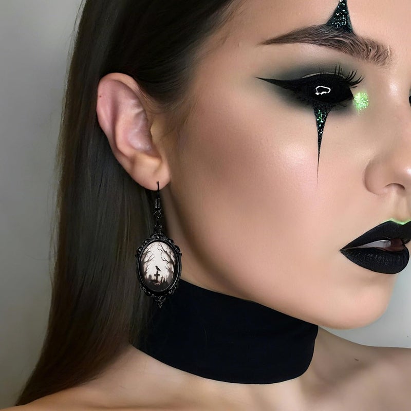 DAYANEY Halloween Earrings for Women as Goth Accessories, Gothic Witch Earring Vintage Costume Jewelry for Halloween Outfits, Devil Vampire Red Rose Earrings Raven Jewelry as Goth Gifts for Women - Image 2